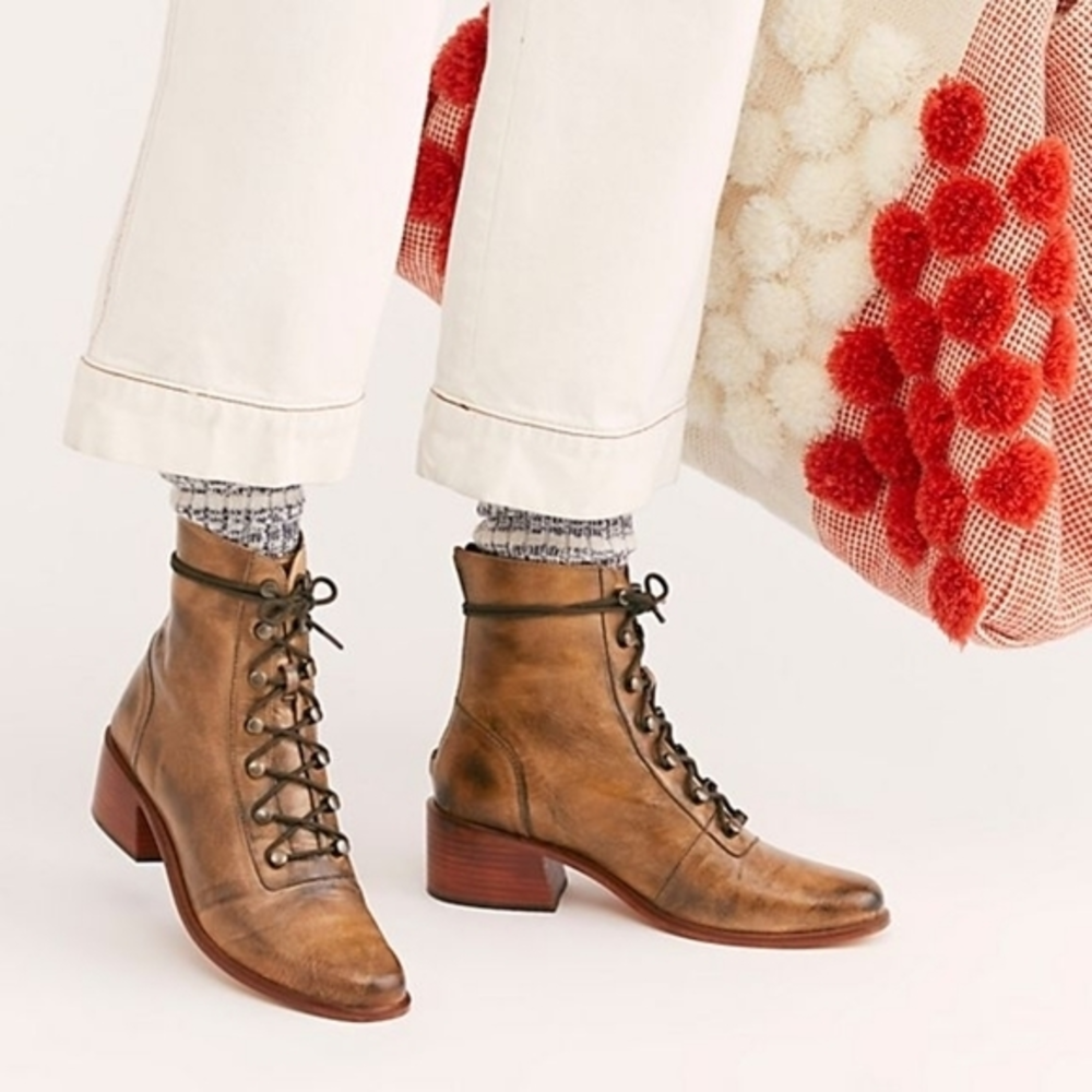 Free People Eberly Brown Leather Lace-up Fronts, Zip Backs Women's EU38 (US 7.5)